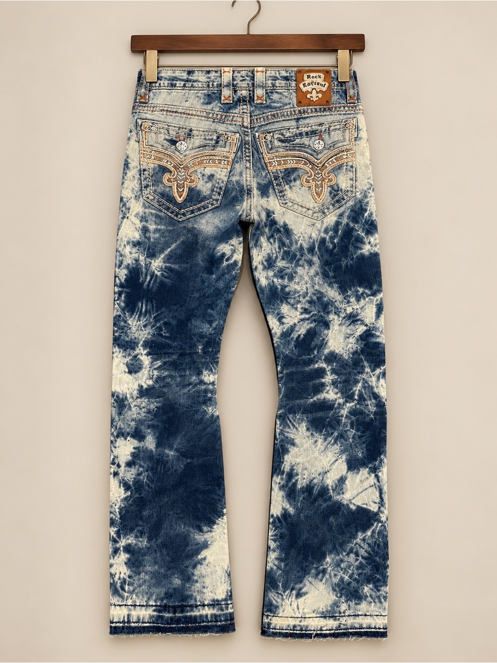 Rock Revival | James Straight Leg Denim Jeans Acid Wash Embroidery Flap Pockets